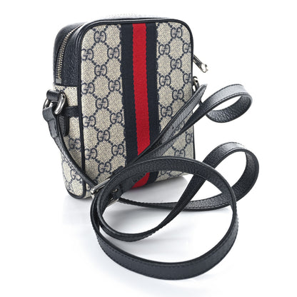 Gucci GG Supreme Monogram Textured Calfskin Web Mini Ophidia Messenger Beige Blue 3 of 10