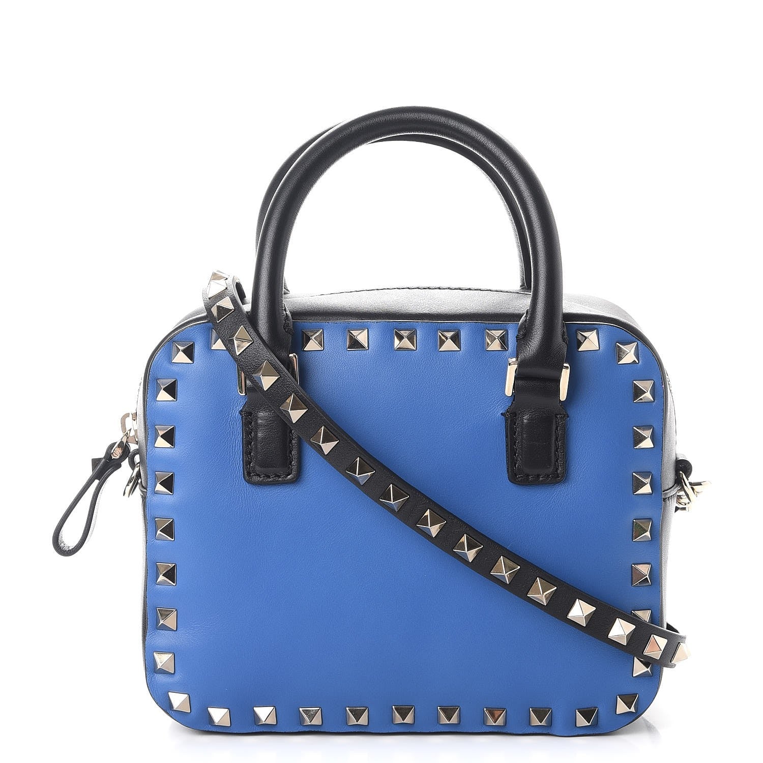 Valentino Garavani Calfskin Rockstud Top Handle Camera Crossbody Bag Blue Black 1 of 8