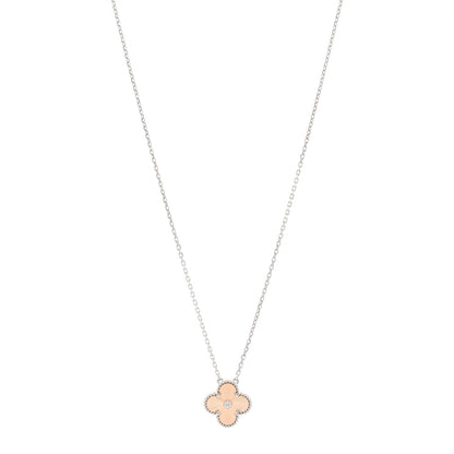 Van Cleef & Arpels 18K White Rose Gold Diamond Guilloche Vintage Alhambra Pendant Necklace 1 of 5