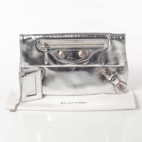 Laminated Calfskin Giant 21 Envelope Clutch Silver Hardware