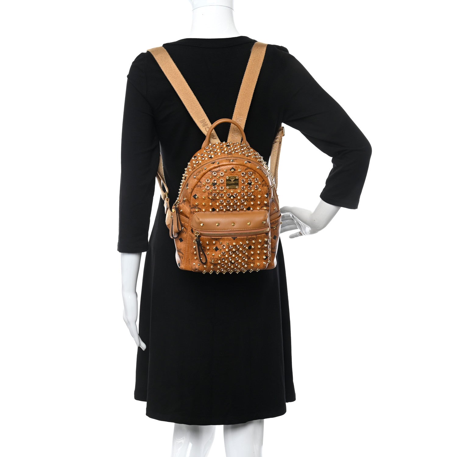 MCM Visetos Swarovski Mini Stark Diamond Backpack Cognac 3 of 11