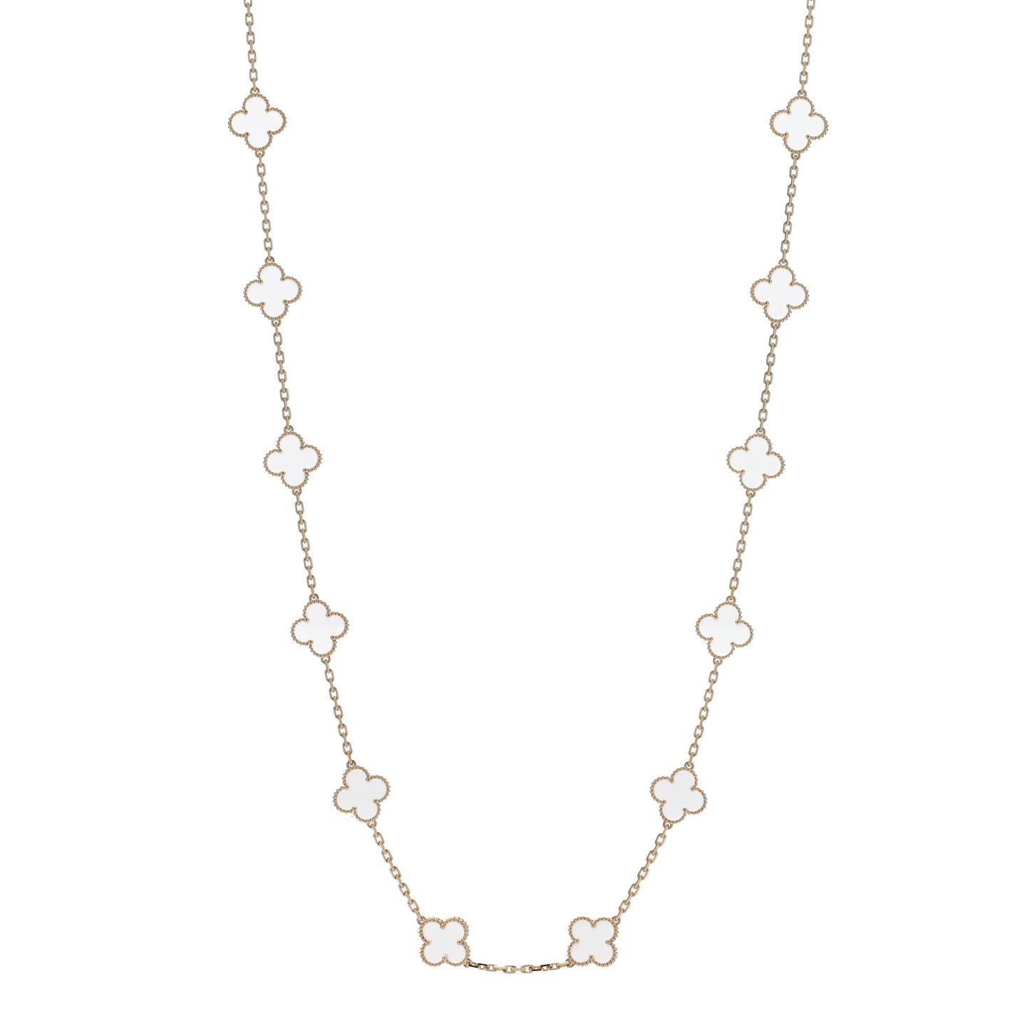 18K Yellow Gold Rock Crystal 20 Motifs Vintage Alhambra Necklace