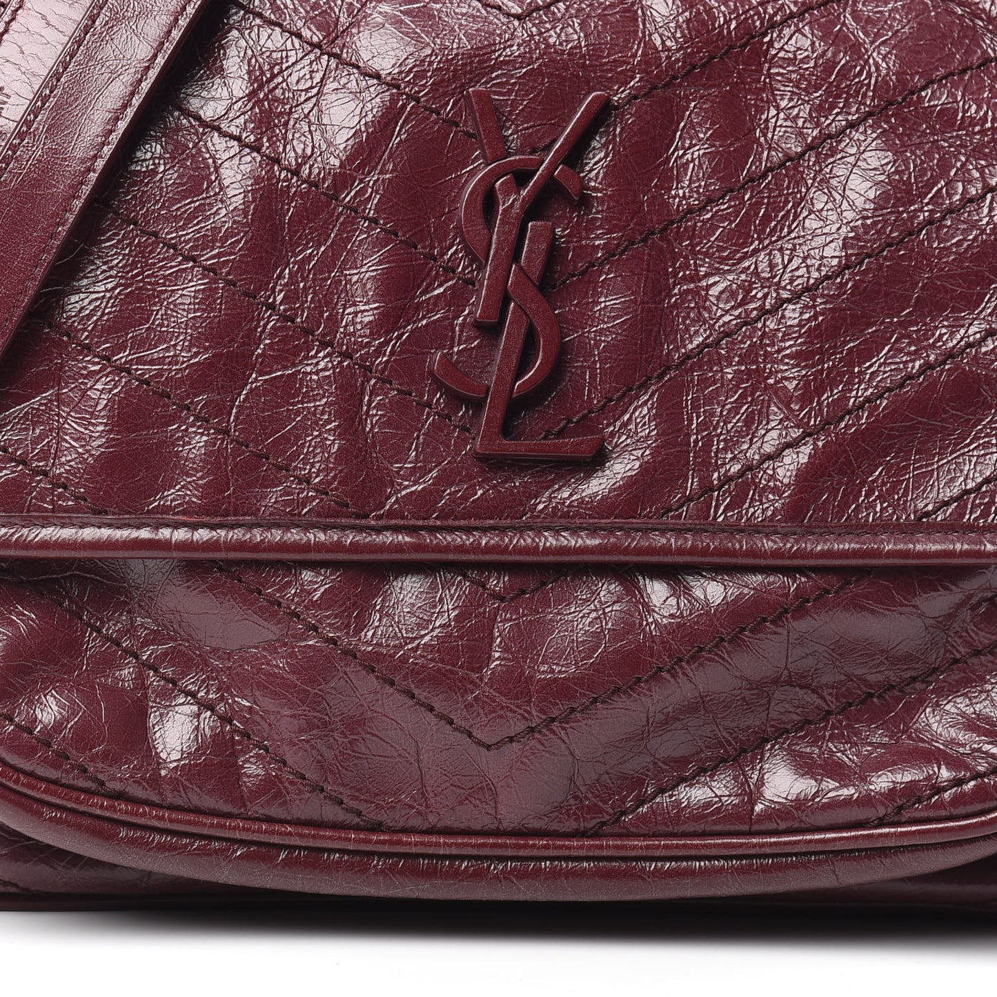 Crinkled Calfskin Matelasse Monogram Medium Niki Chain Satchel Burgundy