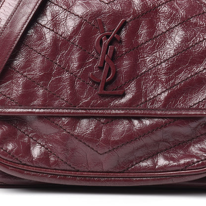 Saint Laurent Crinkled Calfskin Matelasse Monogram Medium Niki Chain Satchel Burgundy 7 of 9
