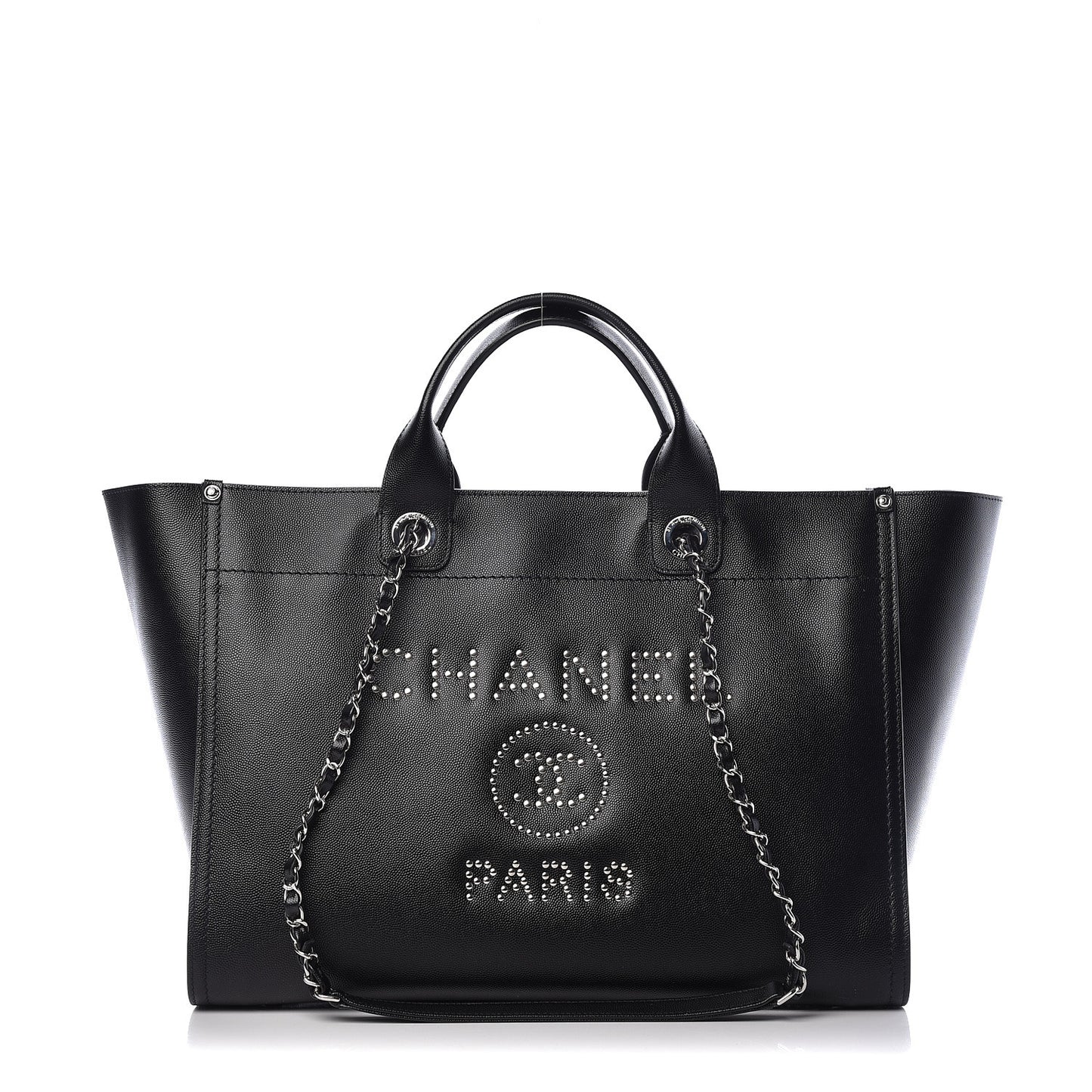 Caviar Medium Studded Deauville Tote Black