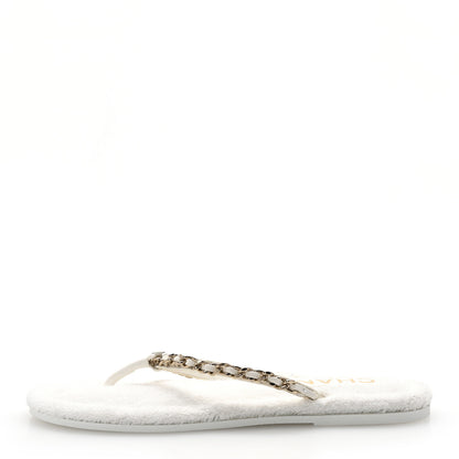 Chanel Lambskin Terry Cloth CC Chain Thong Sandals 36 White 1 of 10