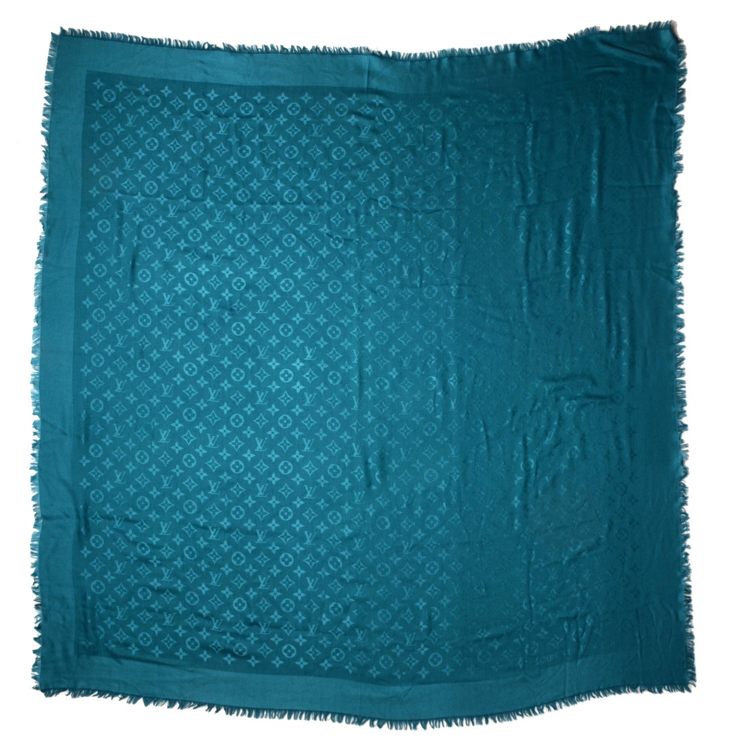 Louis Vuitton Monogram Silk Wool Shawl Turquoise 5 of 6
