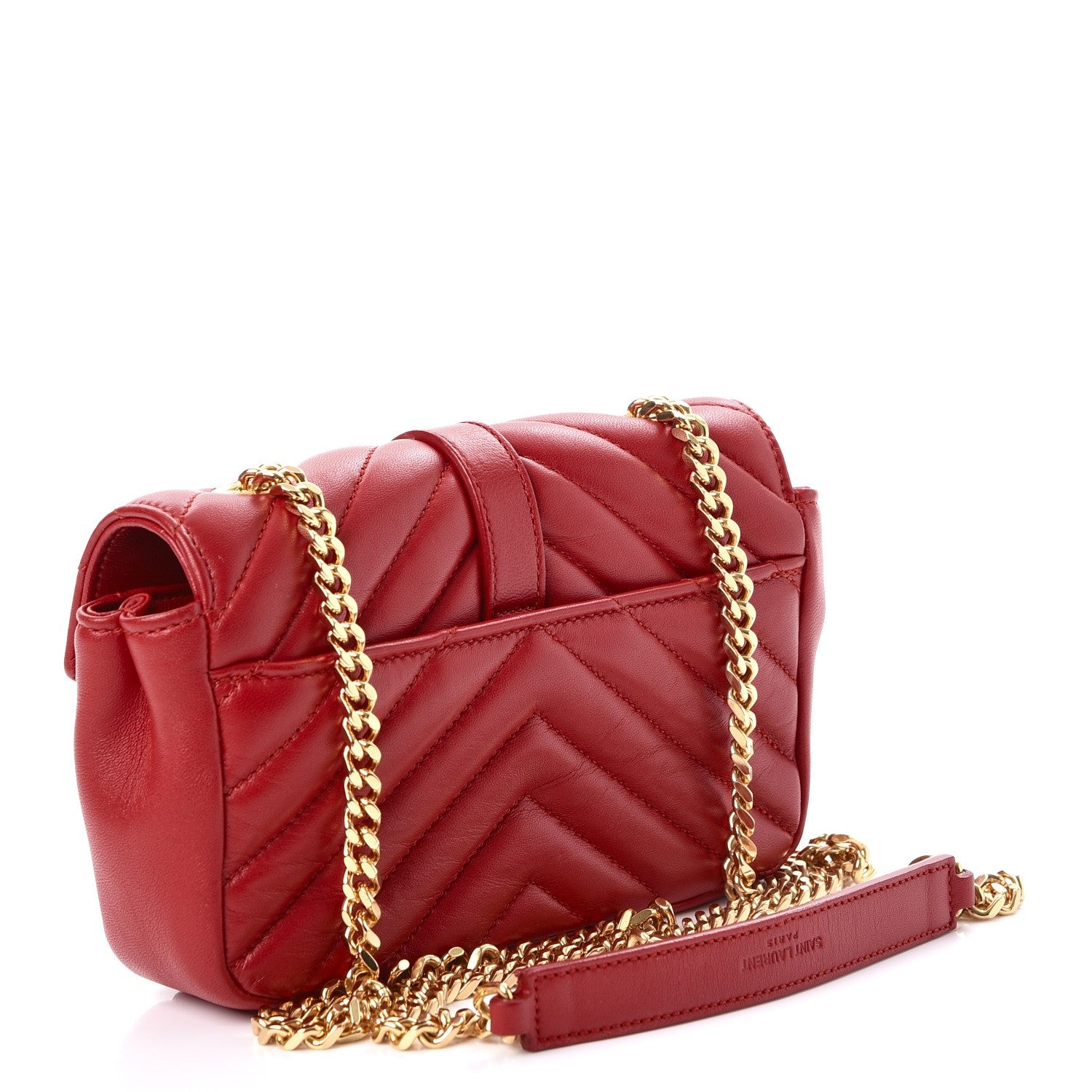 Saint Laurent Calfskin Matelasse Chevron Classic Monogram Baby Chain Bag Red 4 of 10