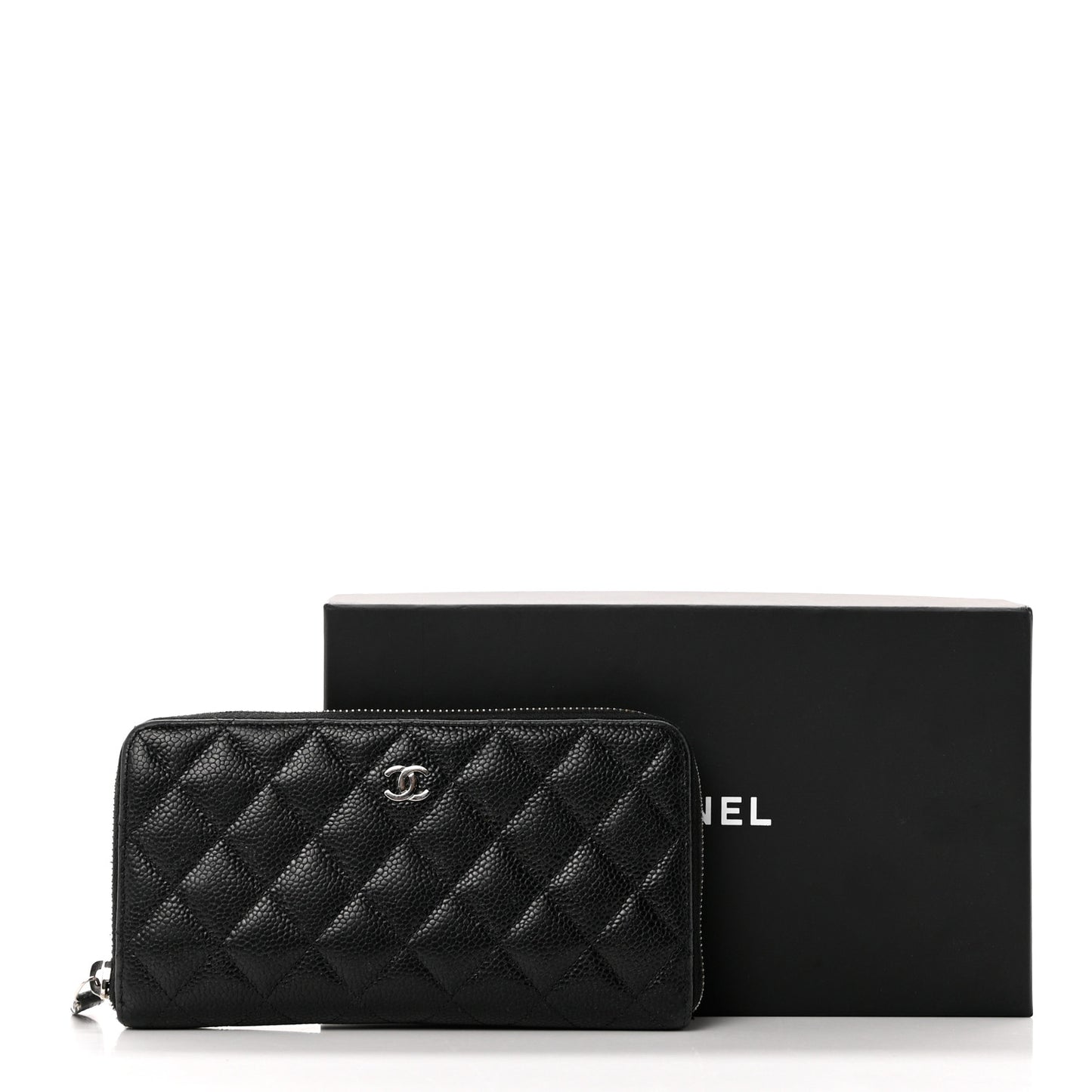 Caviar Quilted Large Gusset Zip Around Wallet Black