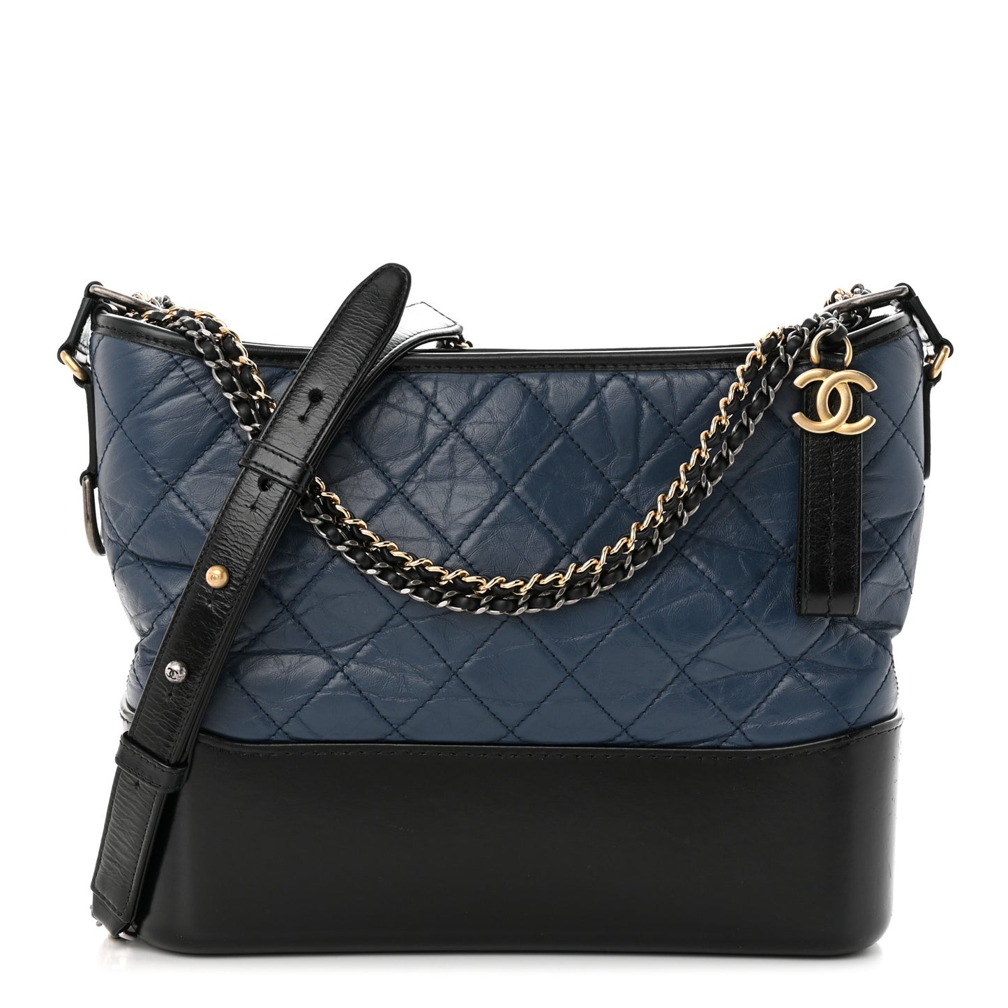 Aged Calfskin Quilted Medium Gabrielle Hobo Navy Black