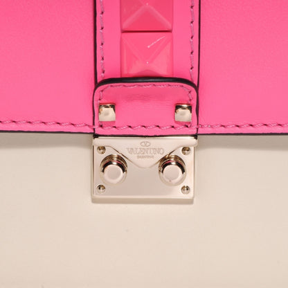 Valentino Garavani Vitello Bi-Color Large Glam Lock Rockstud Flap Fuxia Fluo Ivory 8 of 8