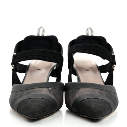 Fendi Technical Mesh FF Colibri Slingback Low-Heel Pumps 38 Black 2 of 8