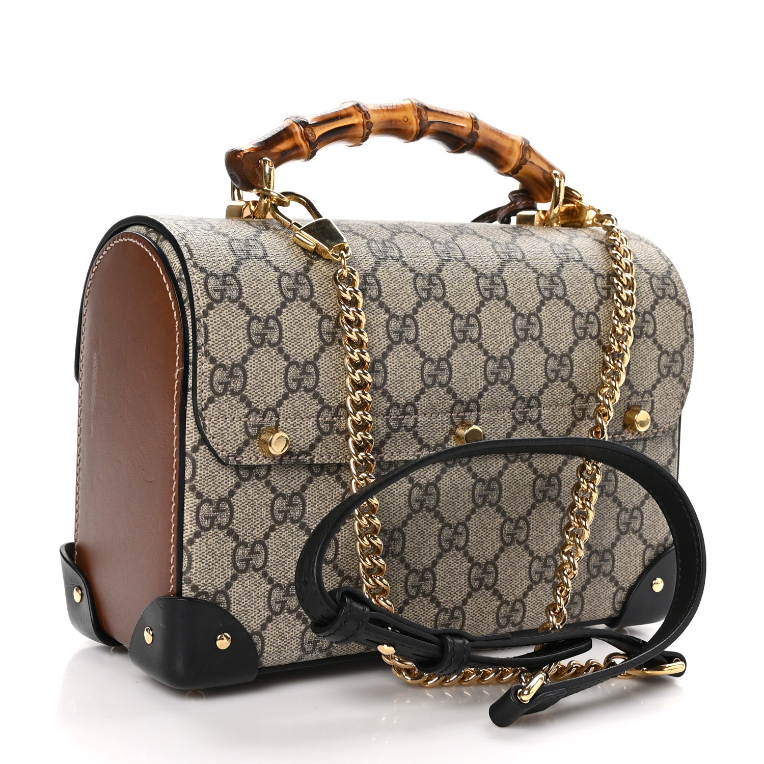 Gucci GG Supreme Monogram Small Padlock Bamboo Shoulder Bag Beige Black Cuir 3 of 12