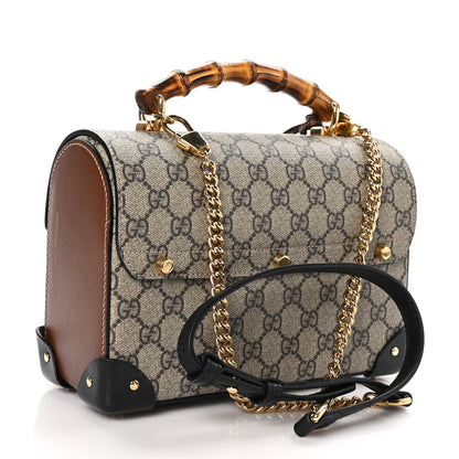 Gucci GG Supreme Monogram Small Padlock Bamboo Shoulder Bag Beige Black Cuir 3 of 12