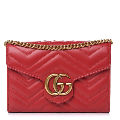 Gucci Calfskin Matelasse GG Marmont Chain Wallet Hibiscus Red 1 of 10