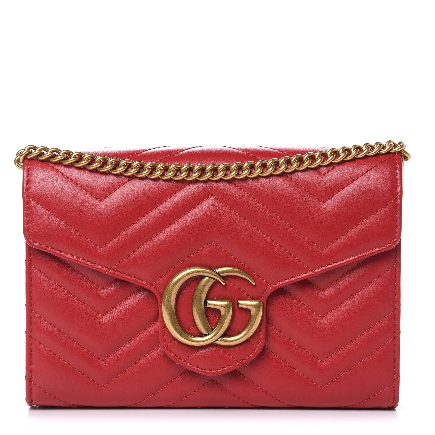 Calfskin Matelasse GG Marmont Chain Wallet Hibiscus Red