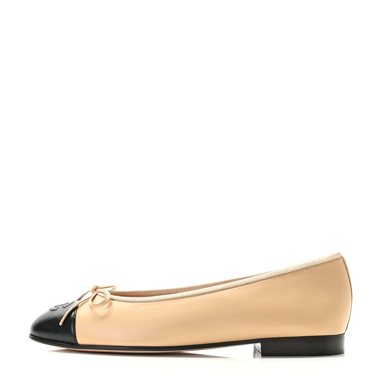 Lambskin Cap Toe Ballerina Flats 38 Beige Black