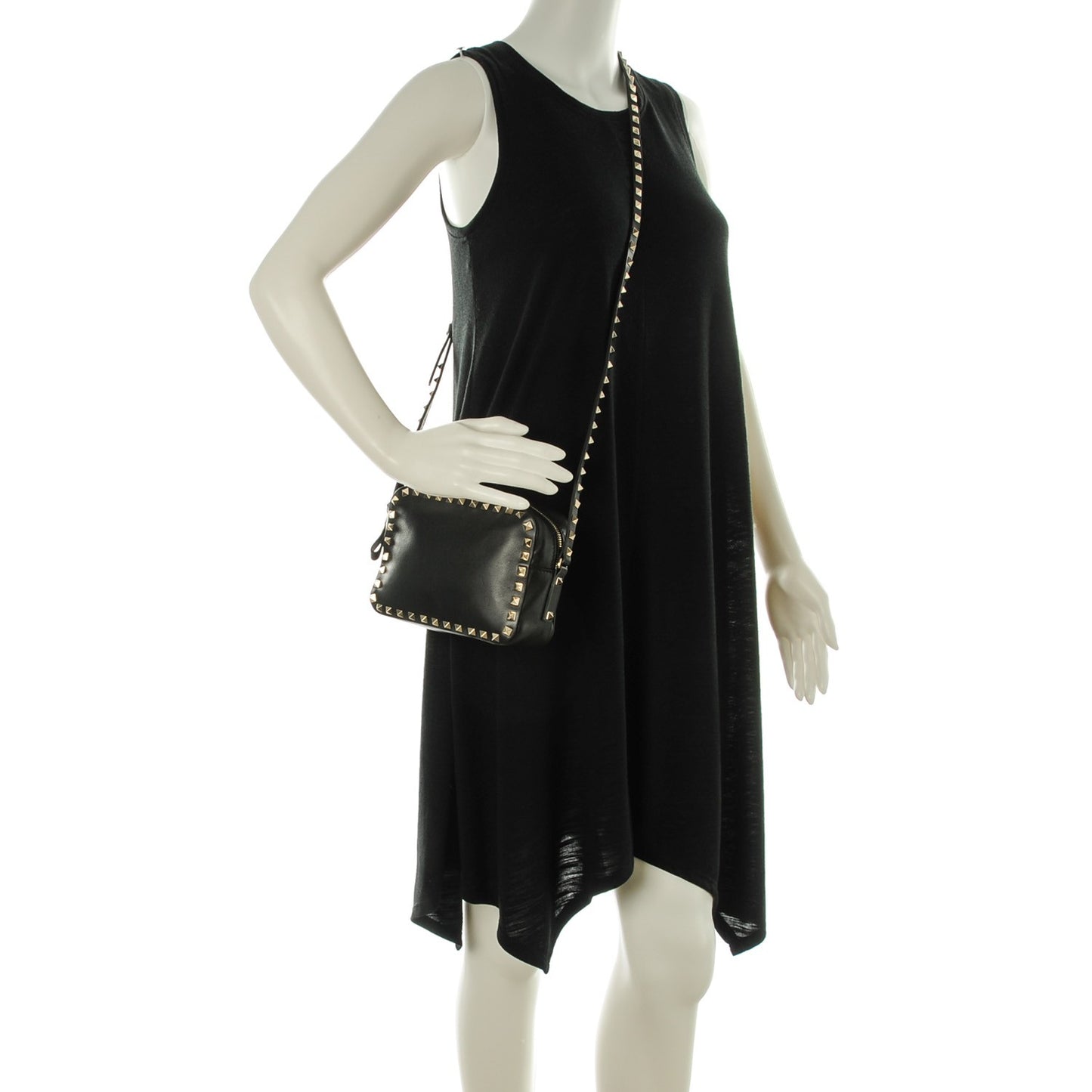 Calfskin Rockstud Camera Crossbody Bag Black