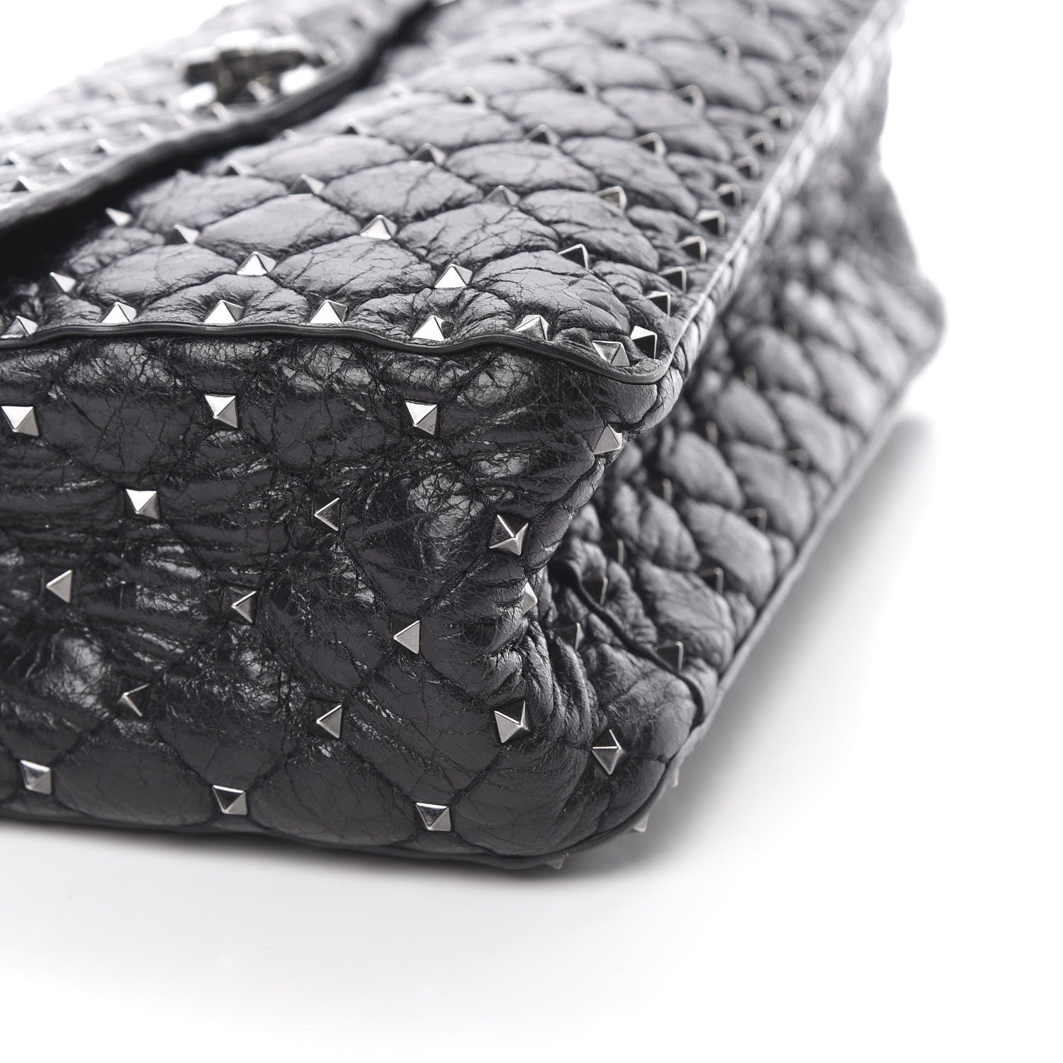 Valentino Garavani Craquele Nappa Large Rockstud Spike Shoulder Bag Black 10 of 11