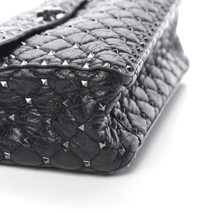 Valentino Garavani Craquele Nappa Large Rockstud Spike Shoulder Bag Black 10 of 11