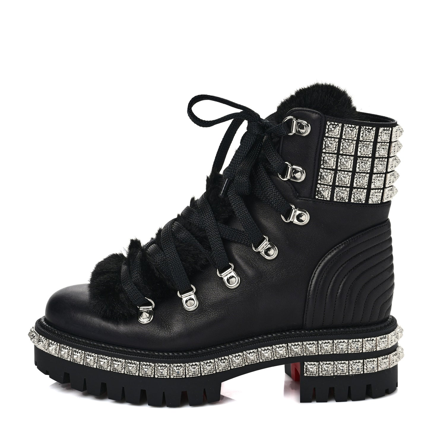 Calfskin Studded Shearling Yeti Donna Boots 36 Black