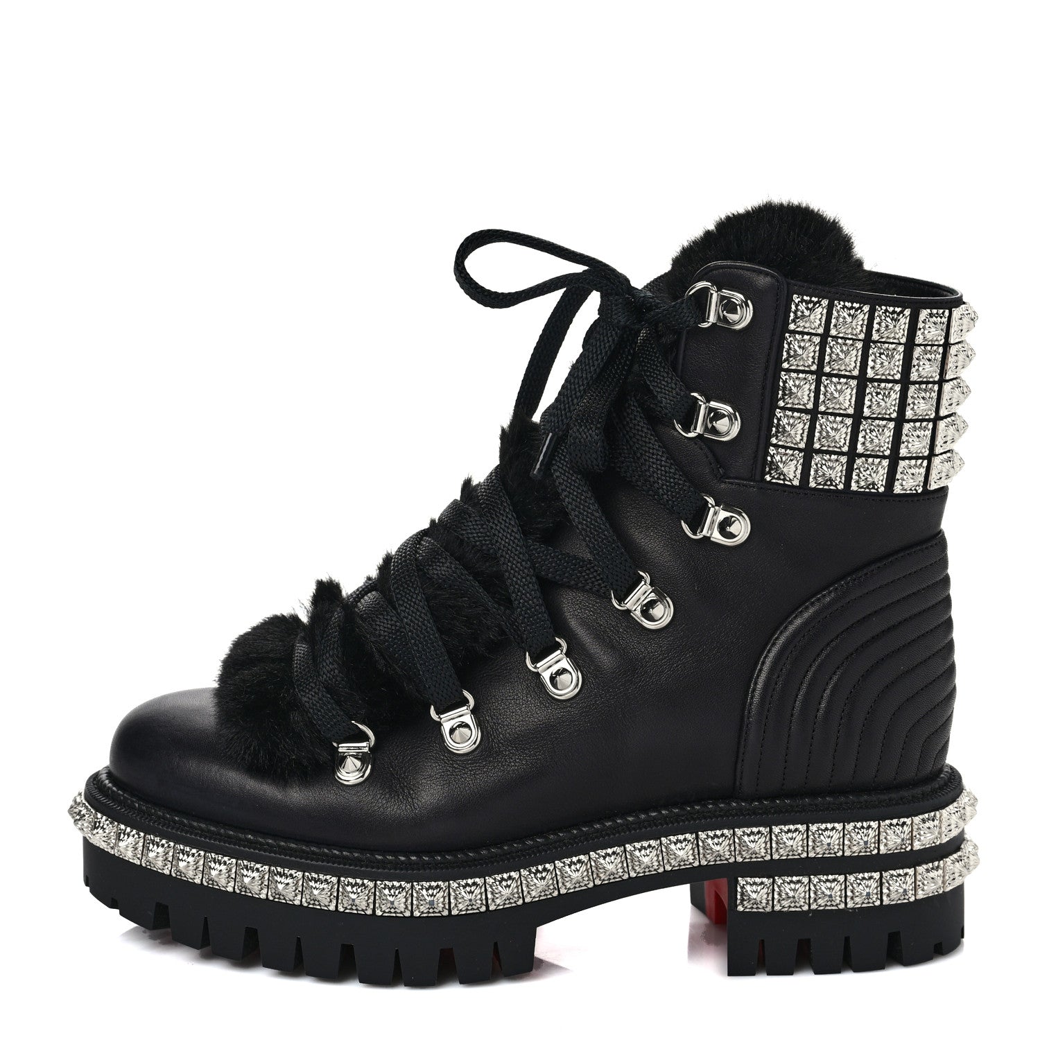 Christian Louboutin Calfskin Studded Shearling Yeti Donna Boots 36 Black 1 of 8