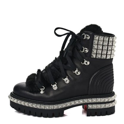Christian Louboutin Calfskin Studded Shearling Yeti Donna Boots 36 Black 1 of 8