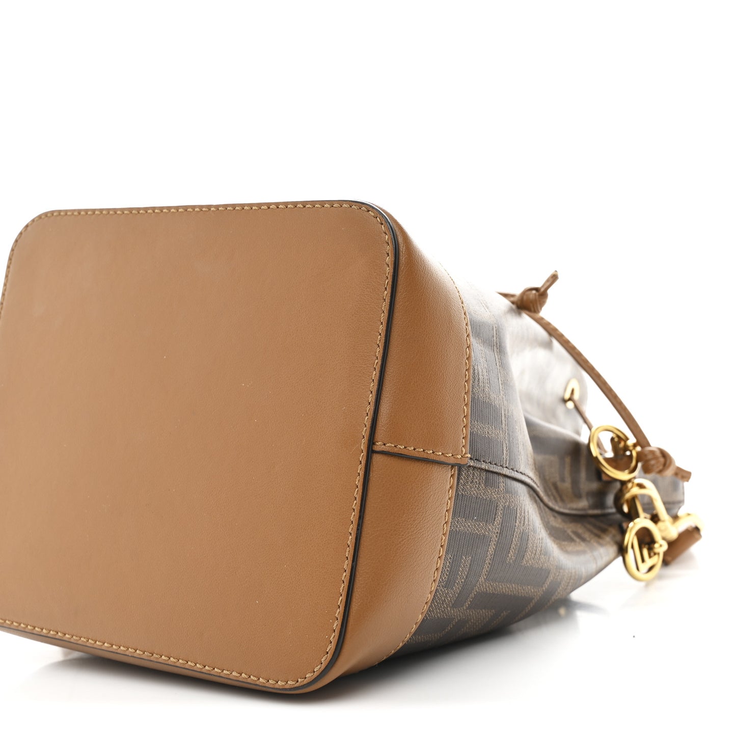 Glazed Fabric Vitello Grace F is Fendi FF 1974 Stamp Patch Grande Mon Tresor Bucket Bag Mogano Panna Nocciola