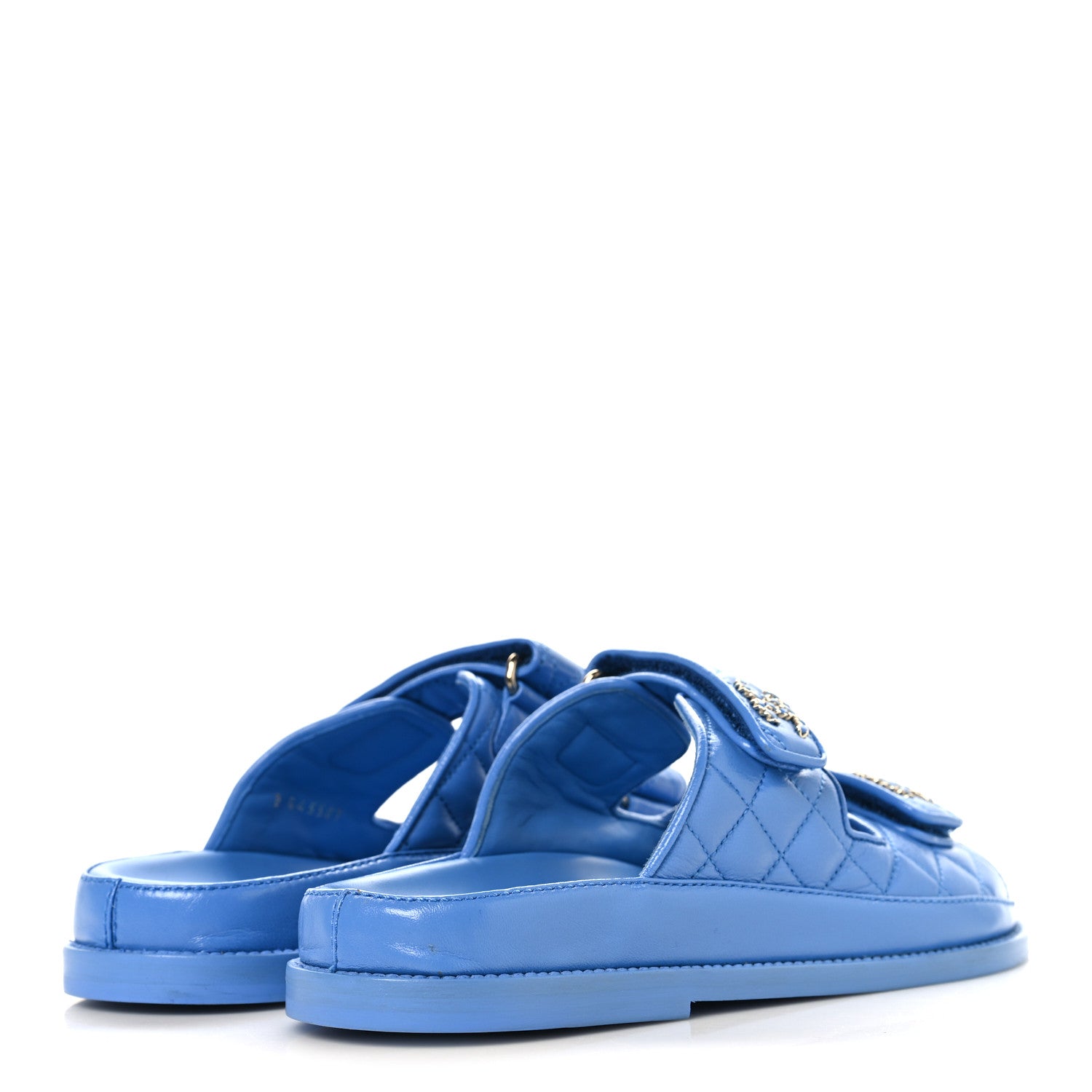 Chanel Lambskin Quilted Velcro Dad Chain CC Slide Sandals 37 Blue 5 of 10