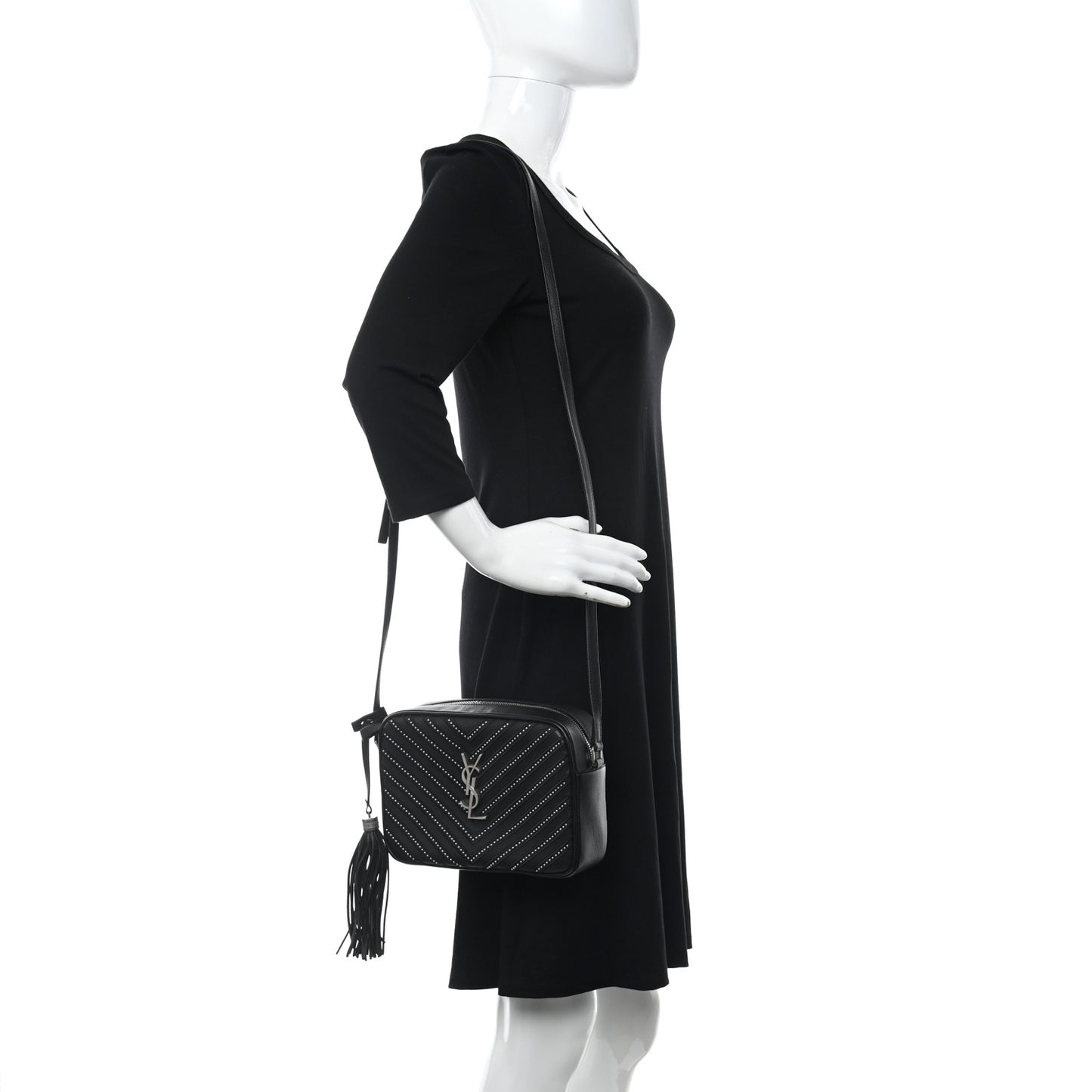 Calfskin Studded Matelasse Monogram Lou Camera Bag Black