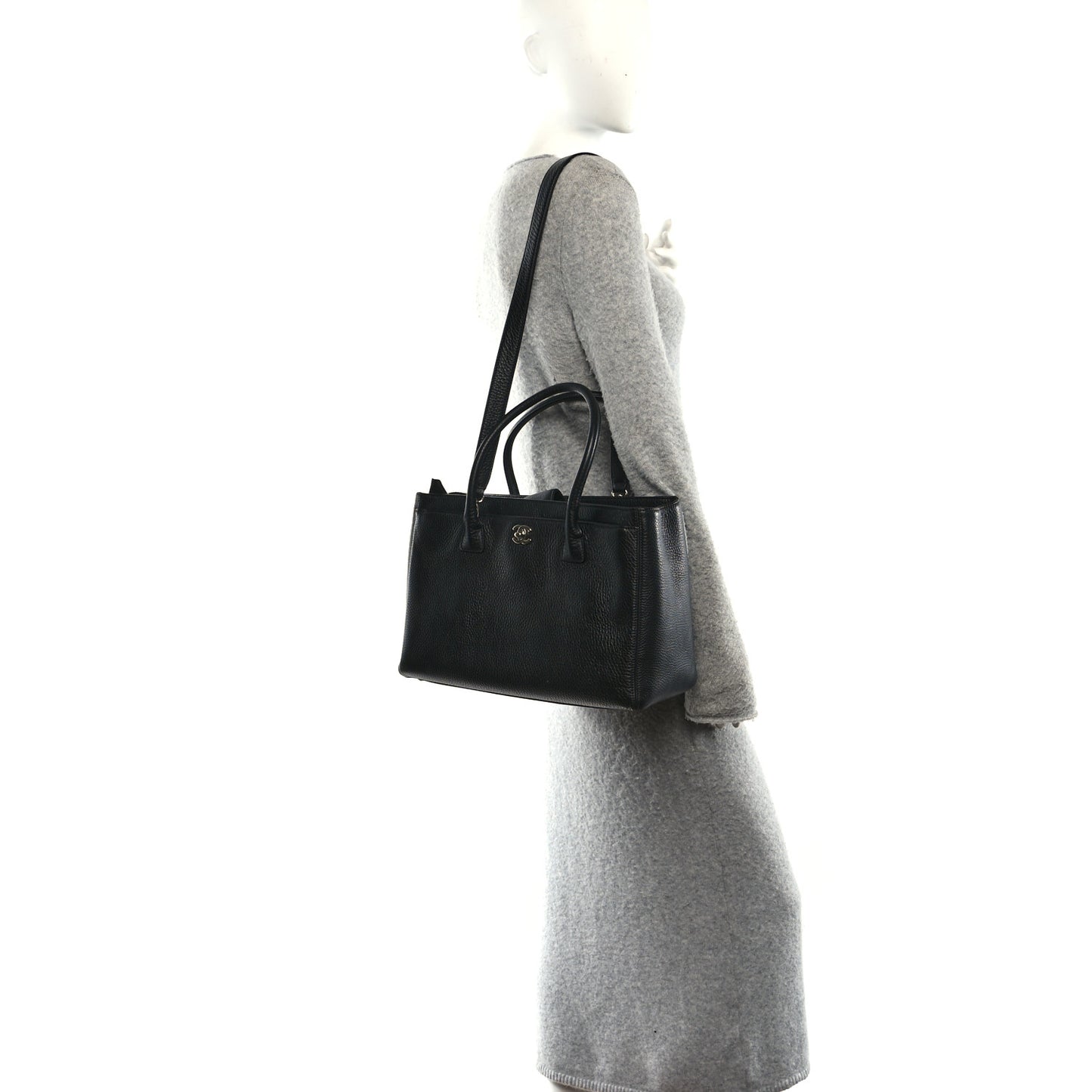 Calfskin Cerf Executive Shopper Tote Black