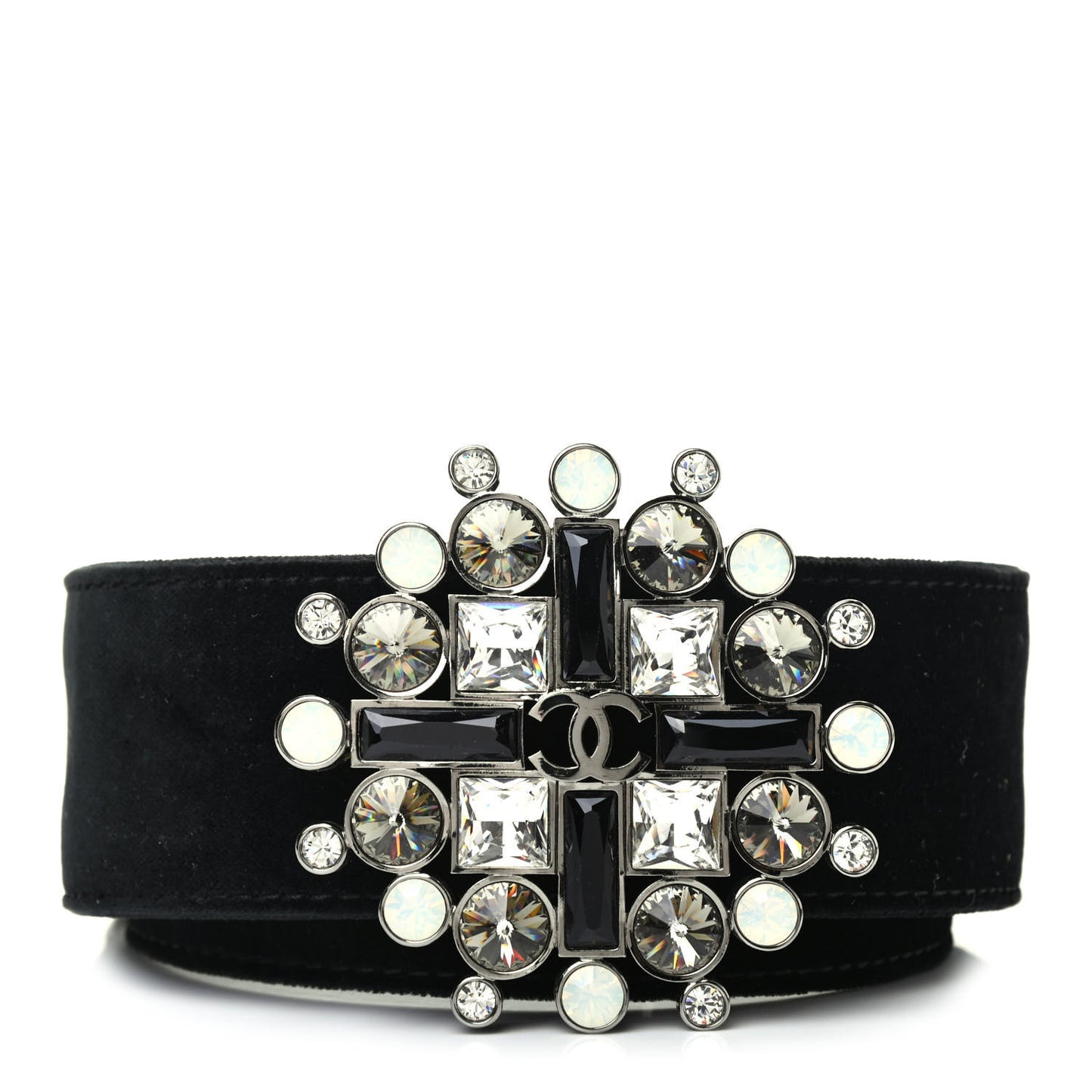 Velvet Gripoix Poured Glass Crystal Belt 75 30 Black