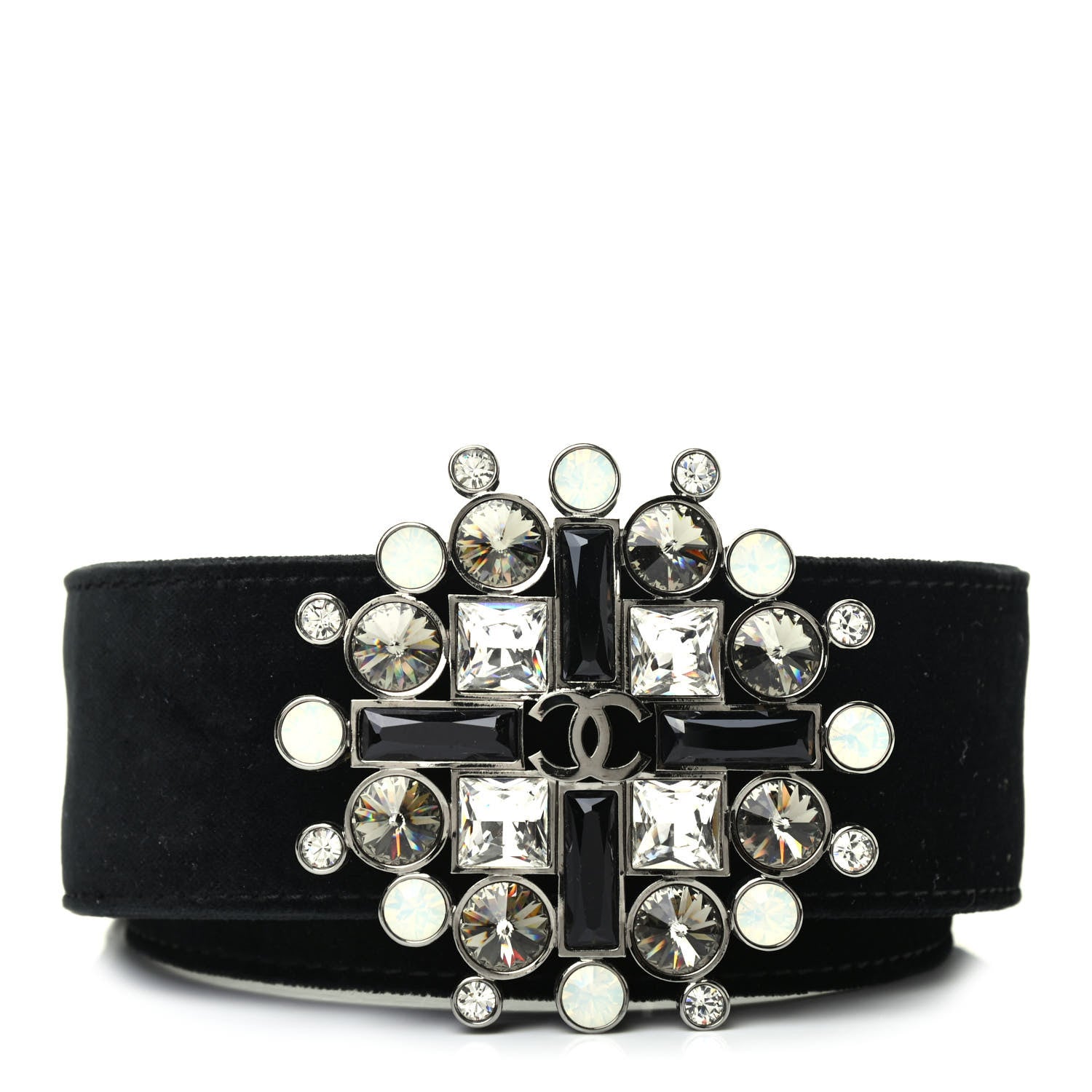 Chanel Velvet Gripoix Poured Glass Crystal Belt 75 30 Black 1 of 4