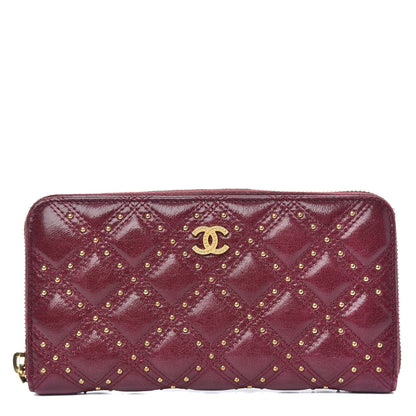 Chanel Lambskin Studded Quilted Zip Around Wallet Burgundy 1 of 13