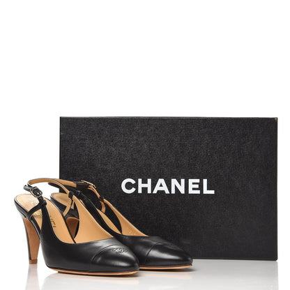 Chanel Lambskin Slit Slingback Cap Toe Pumps 35.5 Black 9 of 9