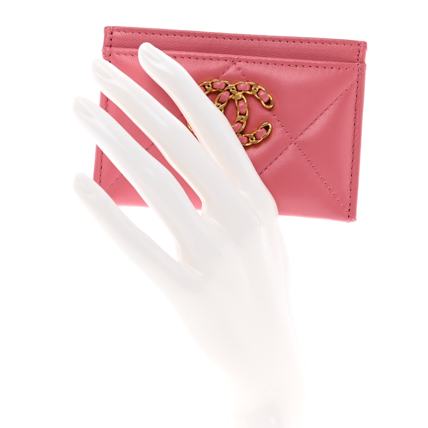 Chanel Lambskin Quilted Chanel 19 Card Holder Dark Pink 2 of 8