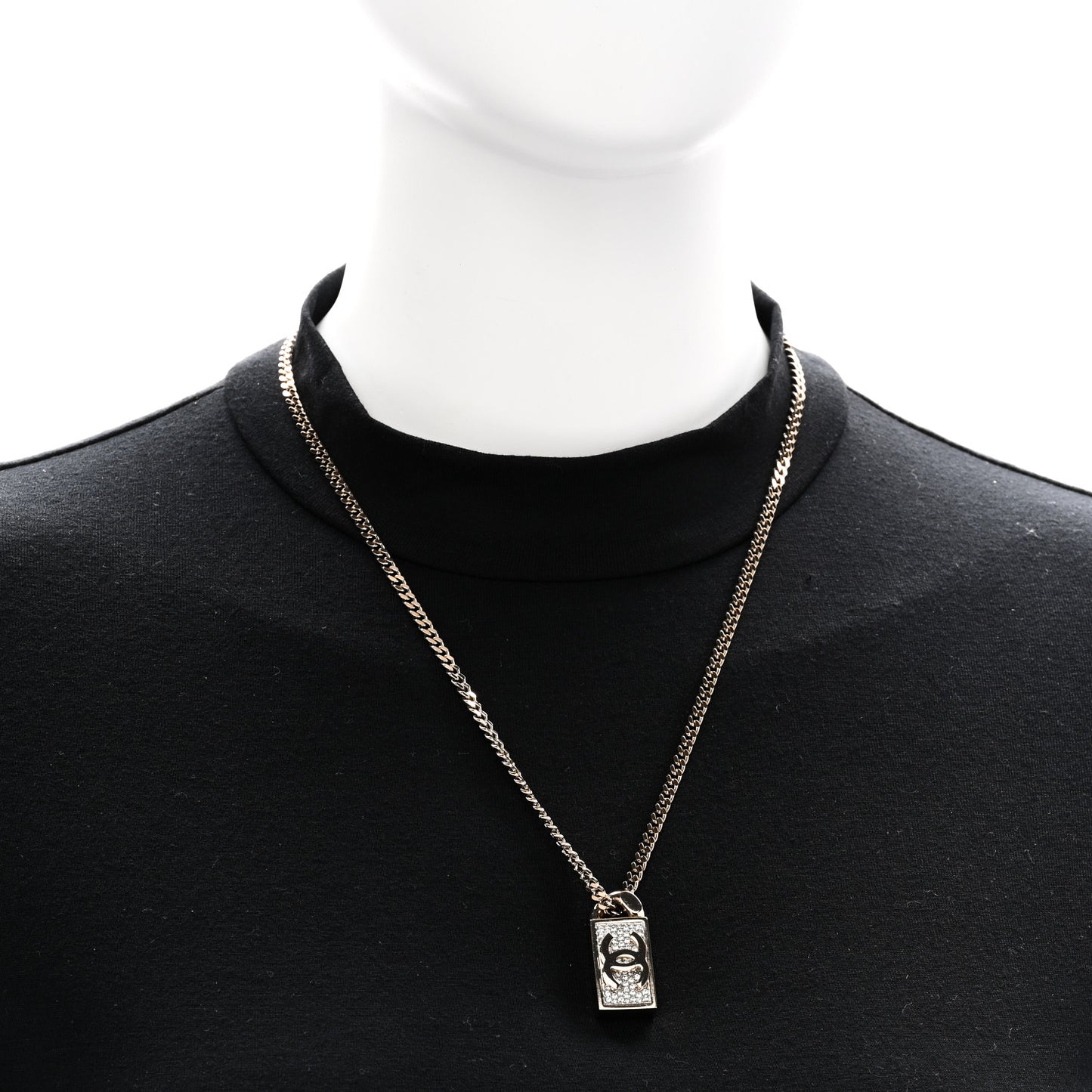 Crystal Dog Tag Charm Necklace Gold