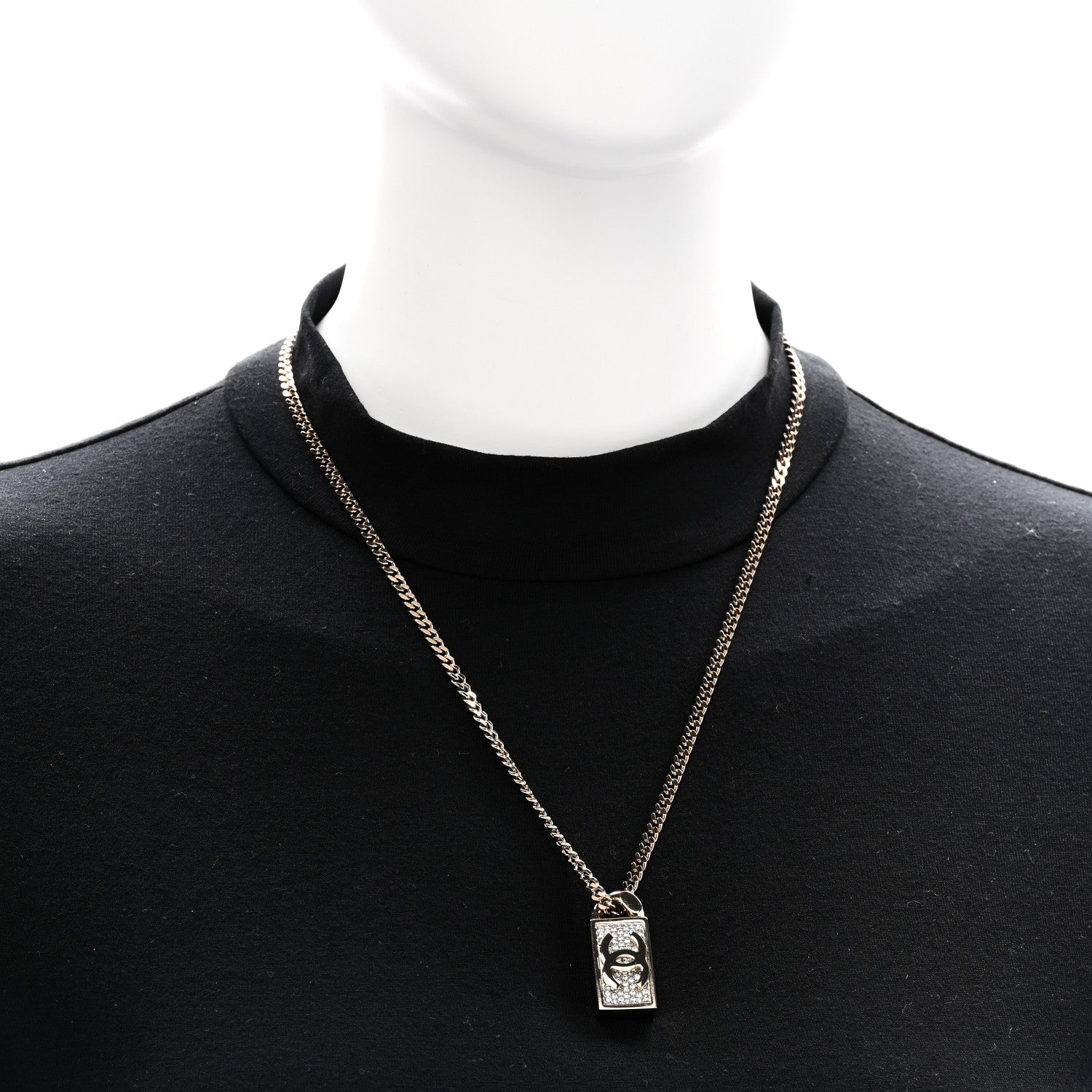 Chanel Crystal Dog Tag Charm Necklace Gold 2 of 6