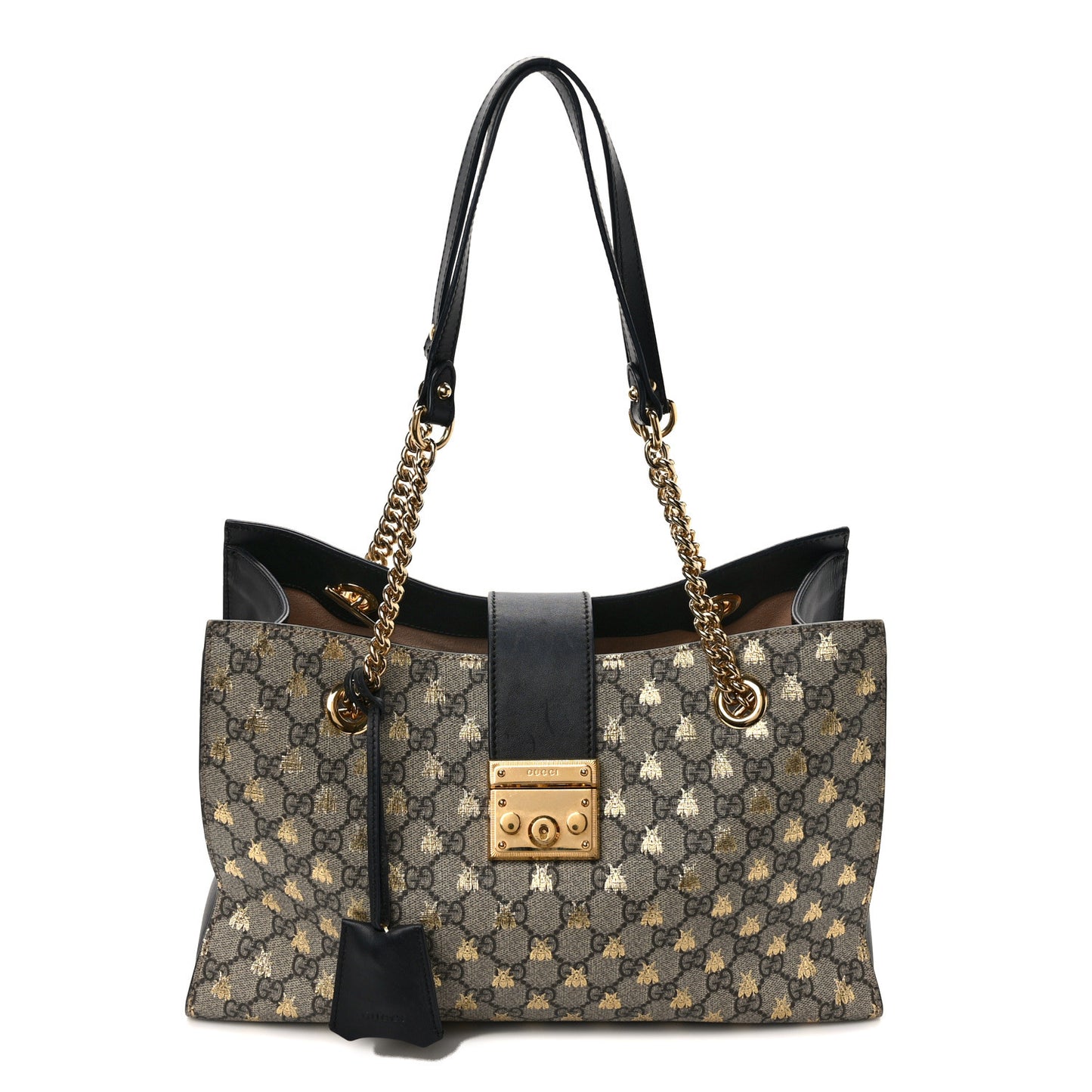 GG Supreme Monogram Bees Medium Padlock Tote Beige Oro Black
