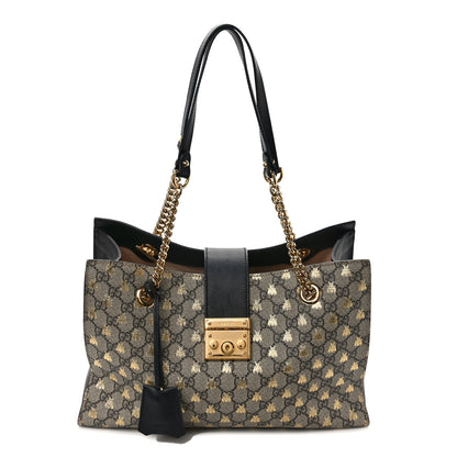 Gucci GG Supreme Monogram Bees Medium Padlock Tote Beige Oro Black 1 of 9