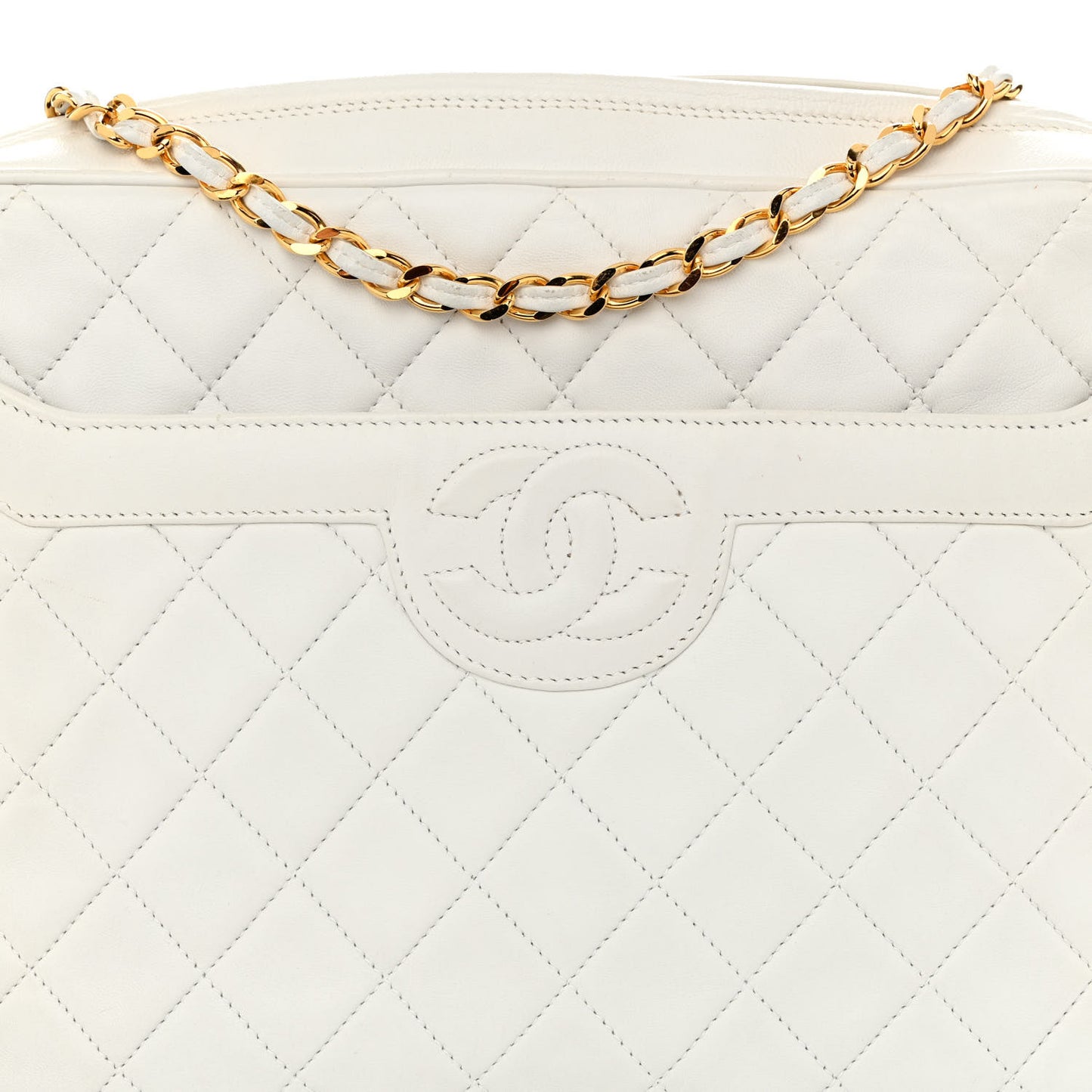 Lambskin Quilted Tassel Camera Case White
