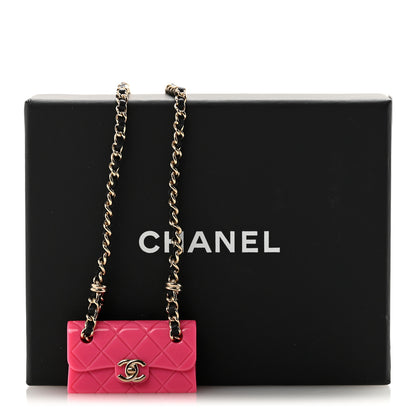 Chanel Metal Resin Lambskin Flap Bag Long Necklace Golden Pink Black 7 of 7