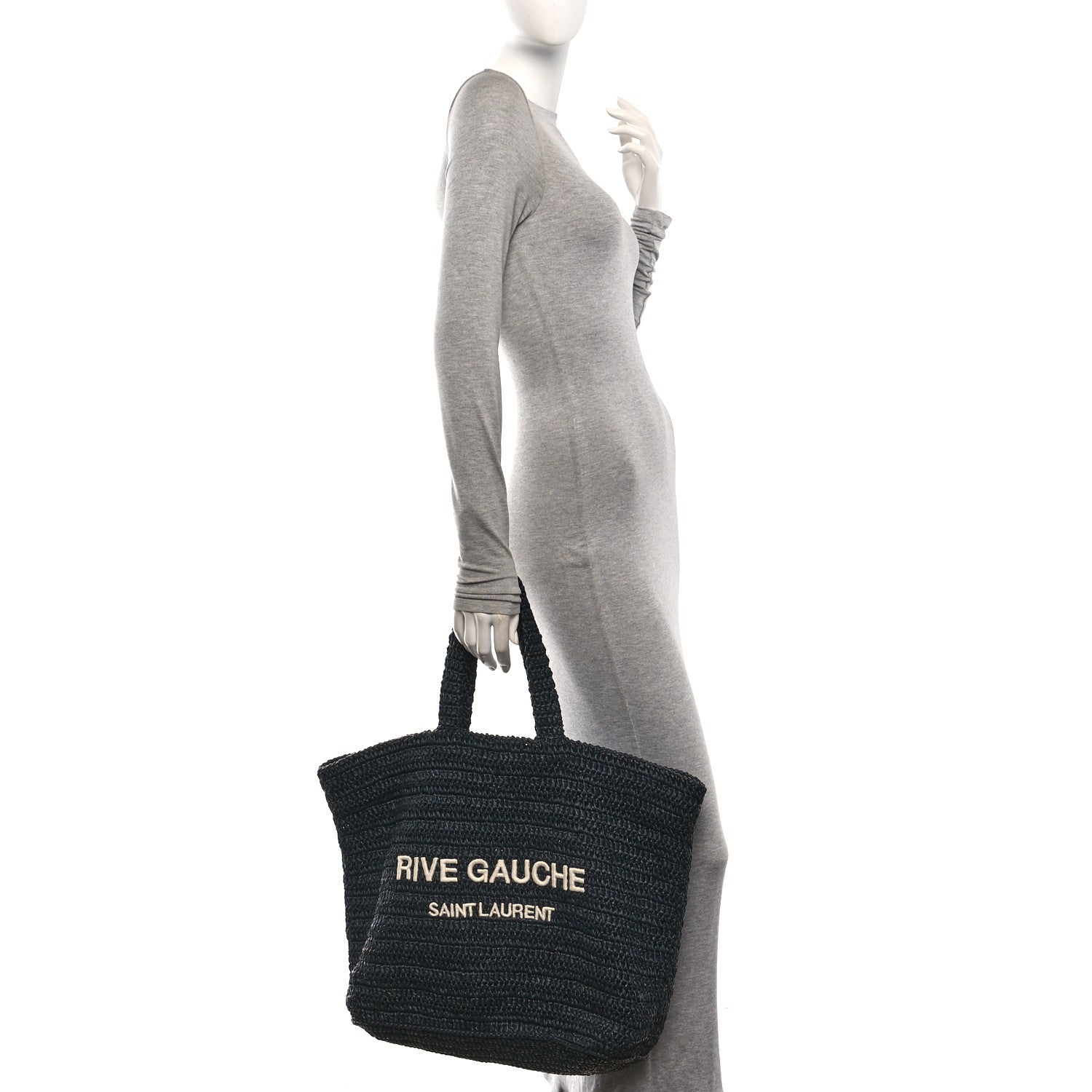 Saint Laurent Raffia Rive Gauche Tote Black 2 of 10