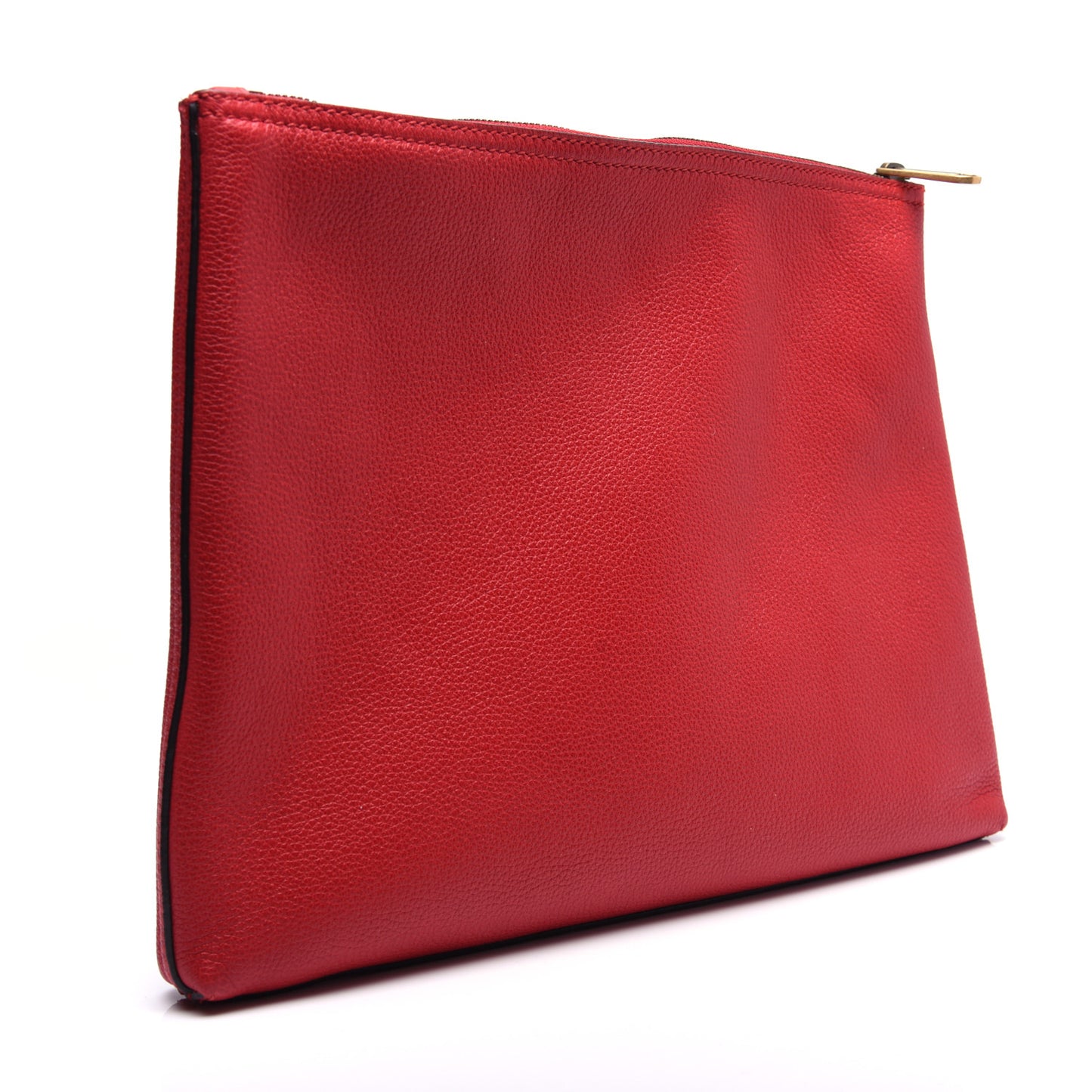 Pebbled Calfskin Medium Logo Portfolio Clutch Hibiscus Red