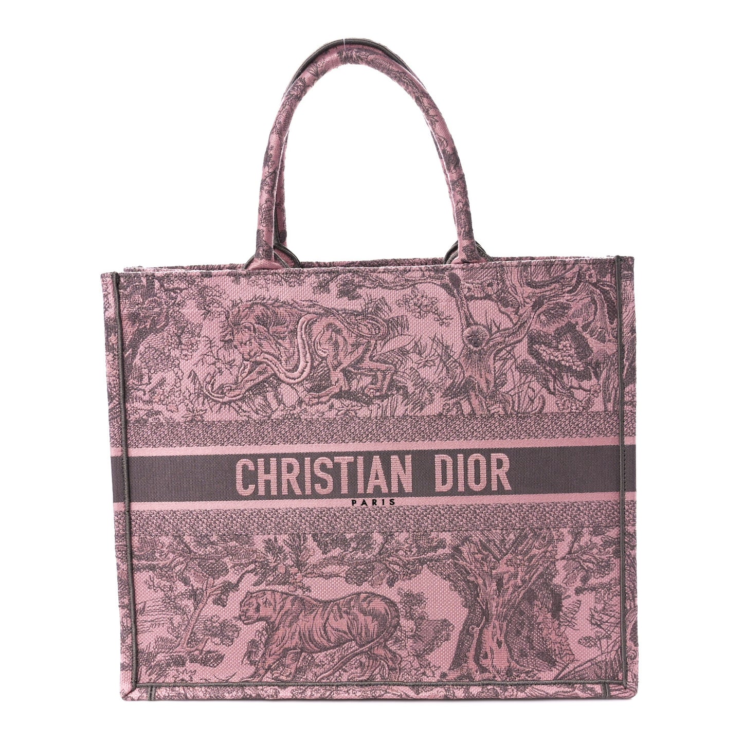 Canvas Embroidered Large Dioriviera Toile De Jouy Book Tote Pink