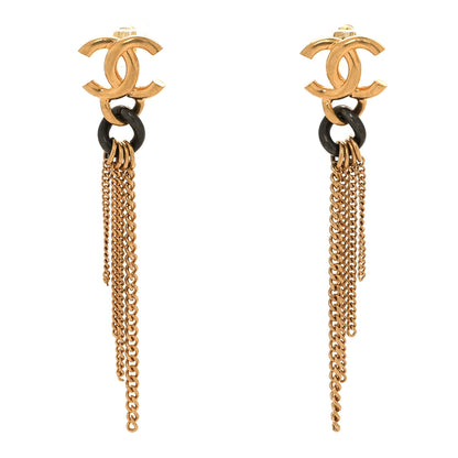 Chanel CC Chain Tassel Drop Earrings Gold Black 1 of 4