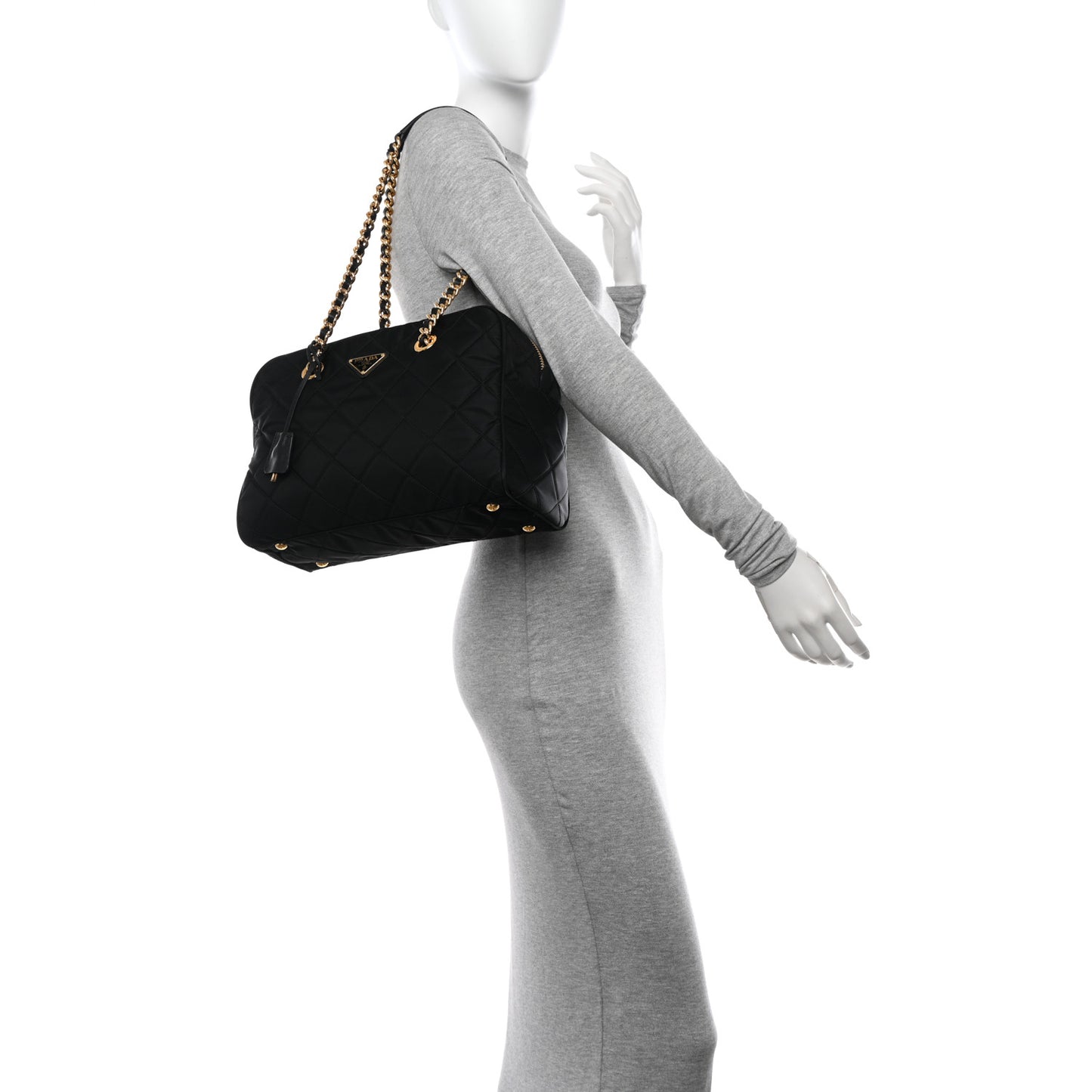 Nylon Tessuto Impuntu Quilted Shoulder Bag Black