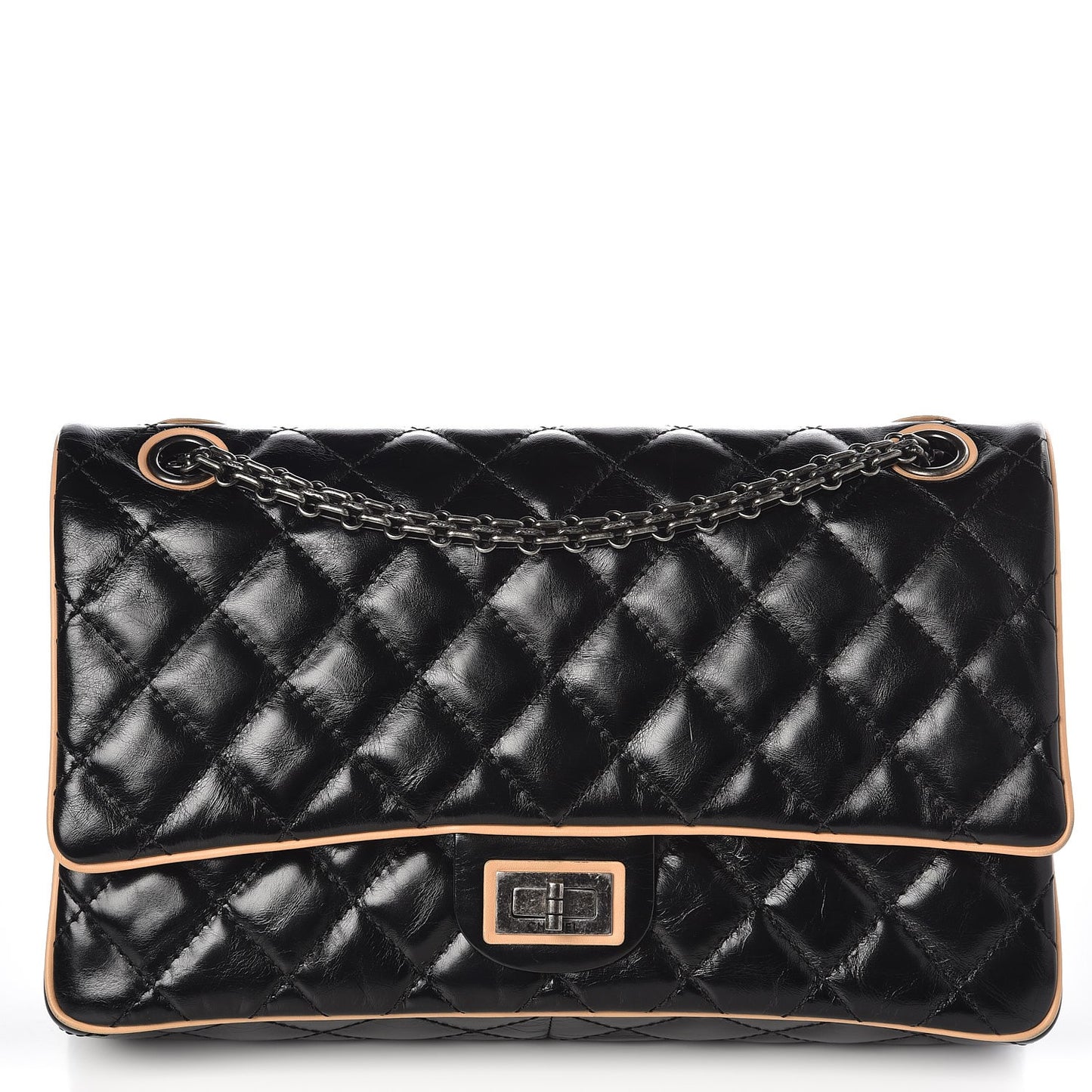Glazed Calfskin Quilted 2.55 Reissue 226 Flap Black Beige