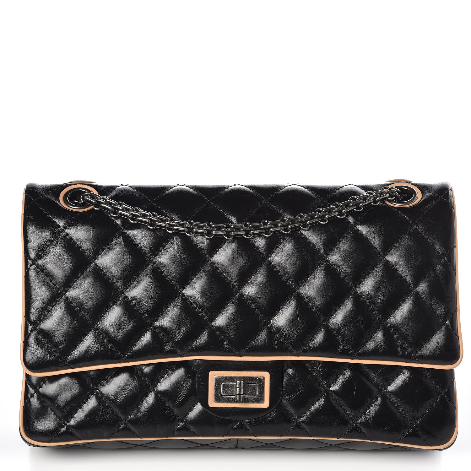 Chanel Glazed Calfskin Quilted 2.55 Reissue 226 Flap Black Beige 1 of 12