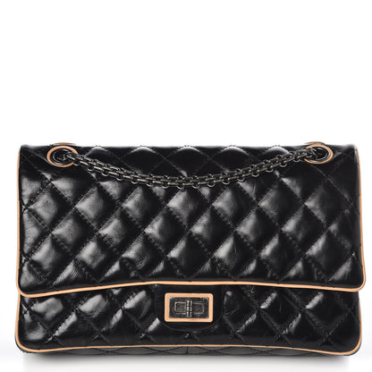Chanel Glazed Calfskin Quilted 2.55 Reissue 226 Flap Black Beige 1 of 12